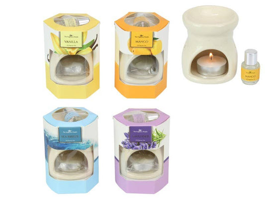 8cm Ceramic Oil Burner Set with 5ml Oil 4 Asstd (Gift Box)