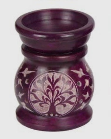 9cm Soapstone Oil Burner with Tree of Life Design 
